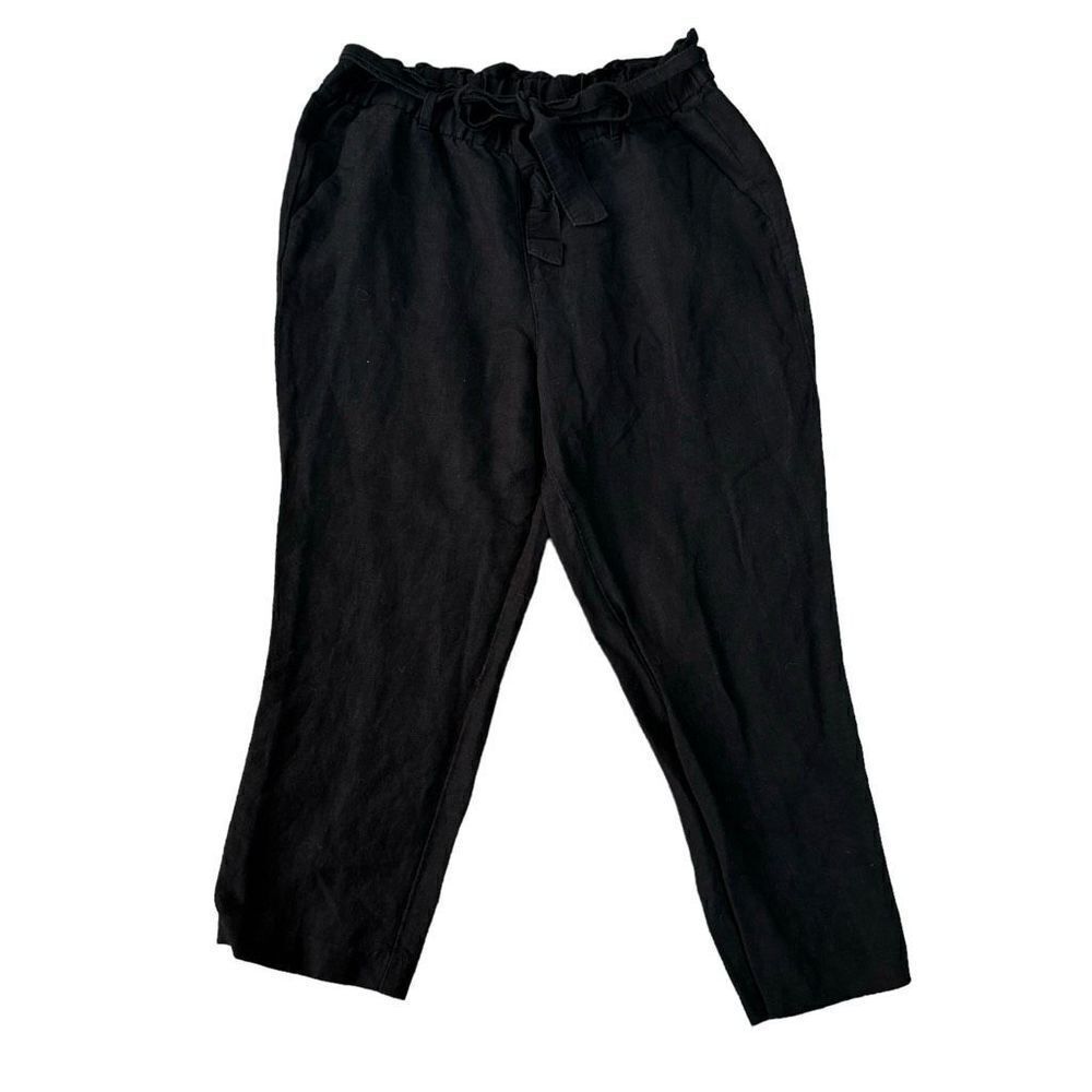 Old Navy linen blend black womens pants elastic high waist paperbag size 12